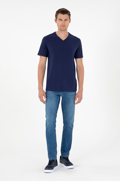 U.S. Polo Assn. Ανδρικό μπλουζάκι Regular Fit V-Neck Navy Blue Basic 50284632-VR033
