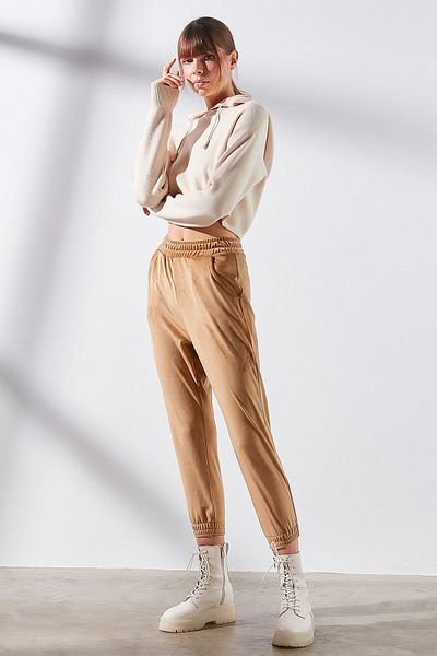 C&City Pantaloni de sport de damă din catifea elastică 731 Mink