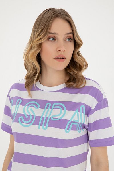 U.S. Polo Assn. Tricou de damă liliac cu gât crew 50285851 -VR034