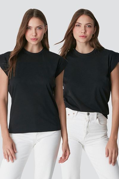 C&City Μπλουζάκι 2 τεμαχίων Crew Neck Basic - Κοντό μανίκι, μαύρο 958