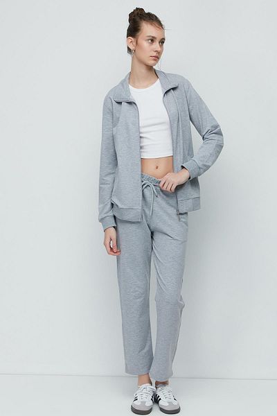 C&City Women's Collared Front Zippered Straight Leg Tracksuit 9701 Gray
