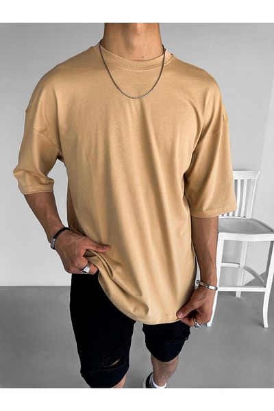 ablukaonline Ανδρικό μπλουζάκι Oversize ανοιχτό καφέ Basic