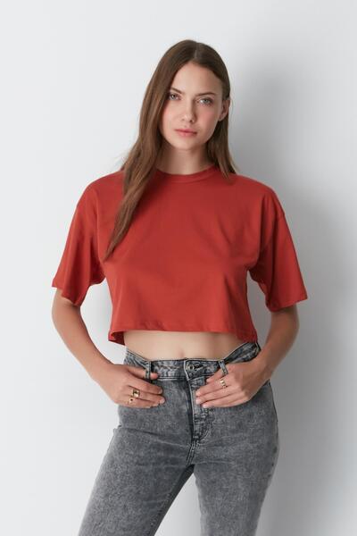 C&City 959 Tile/Indigo - Crew Neck 2-Piece Crop T-Shirt