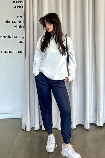 C&City Jogginghose mit hohem Bund und Bündchen am Bein, 811, Marineblau