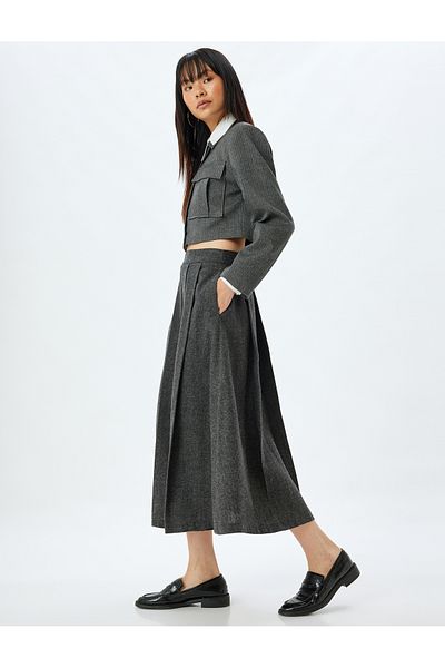 Koton Φούστα Tweed Midi Μήκος Πλισέ σε γραμμή Α
