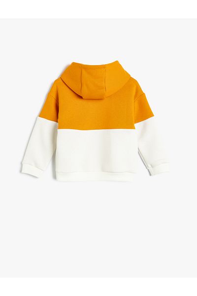 Koton Color Block Hooded Sweatshirt - Slogan Printed