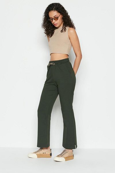 C&City Jogginghose mit Schlitz und ausgestelltem Bein, 741 Khaki