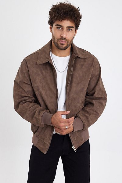 MADZEYMODA Мъжко кожено палто в цвят кафе, ново за сезона, LNS58529Y