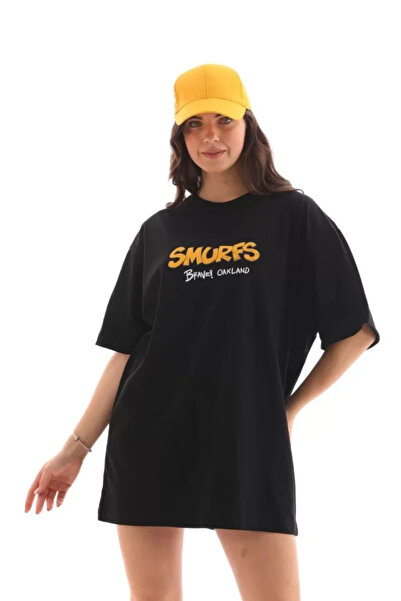 VirtuStore Unisex Crew Neck Printed Oversize T-Shirt - Black