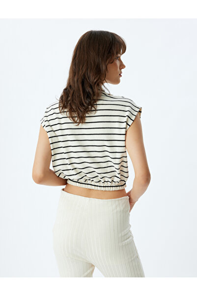 Koton Bavlněná bavlněná mikina s polovičním zipem s pruhy bez rukávů