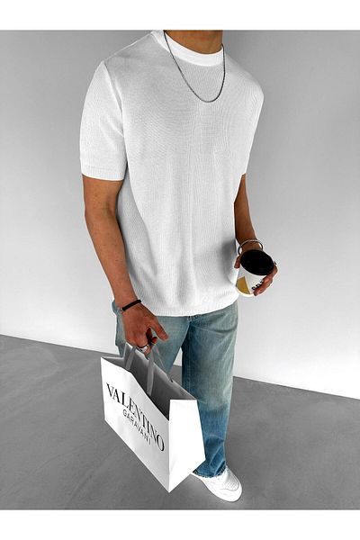 ablukaonline Ανδρικό T-shirt Flexible Crew Neck Knitwear - Regular Fit, Ecru