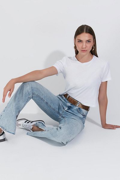 C&City T-Shirt 2-Piece Crop - Crew Neck, Κοντό μανίκι, Μαύρο/Λευκό 956
