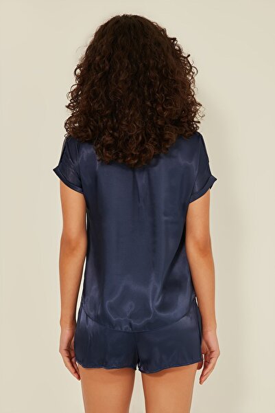 C&City 080 Γυναικείο σατέν T-shirt Σορτς Σετ Μπλε Navy