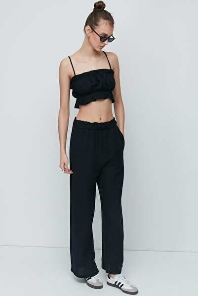 C&City Organic Cotton Muslin Crop Bustier Trousers Set 9124 Black