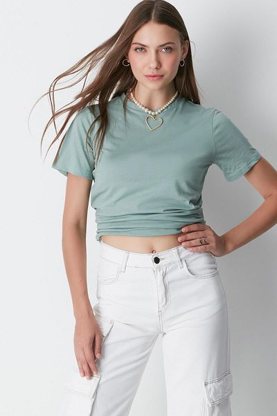 C&City Σετ T-Shirt 2 τεμαχίων Crew Neck Basic - Çağla/Smoked 960