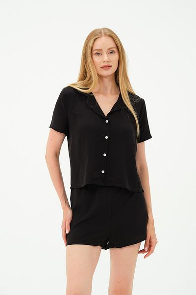 C&City Set aus Hemd und Shorts aus schwarzer Viskose – 9156