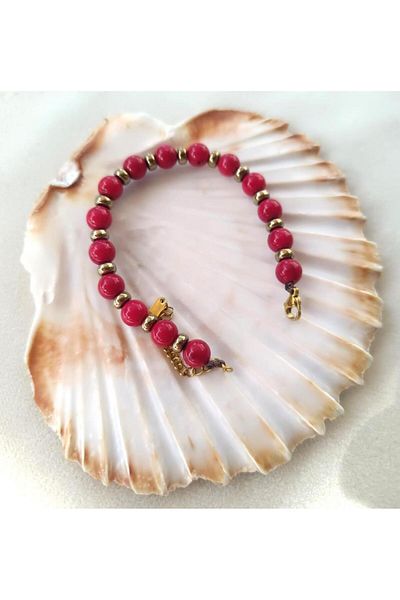 Hd Marketim Bracelet Natural Coral Stone 316l Anti-Tarnish Steel Genuine Beaded Women's Men's Bracelet