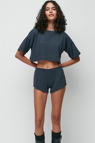 C&City Ribbed Short Sleeve T-shirt Shorts Set 9137 Smoked