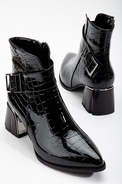 SUİNS SHOES Suins Elinda Model Special Design Γυναικείες μπότες με γαλβανισμένο τακούνι με κροκόδειλο σχέδιο