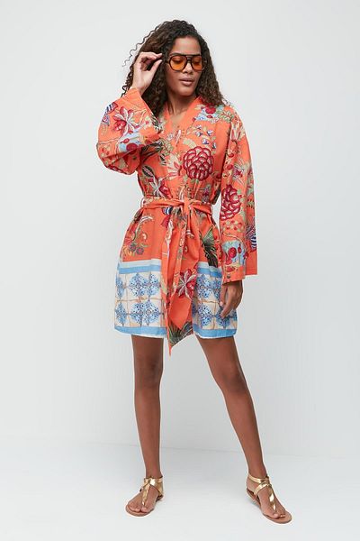 C&City Kimono Pareo Strandkleid 22412 Orange/Grün