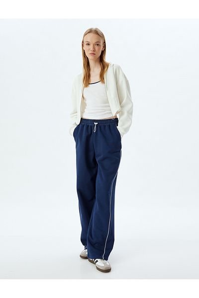 Koton Oversize Raised Sweatpants - Wide Leg, Elastic Waist, Ribbed Pockets