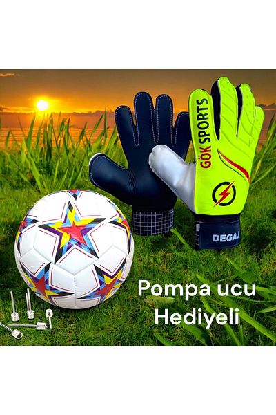 Gök Sports كرة قدم للأطفال البالغين من Degaj - حارس مرمى، قفاز، ضمادة معصم، 5 أطراف مضخة