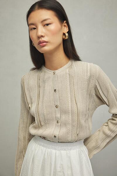 Fahhar Μπεζ Χρώμα Λάμψη Χρώματος Ζακέτα