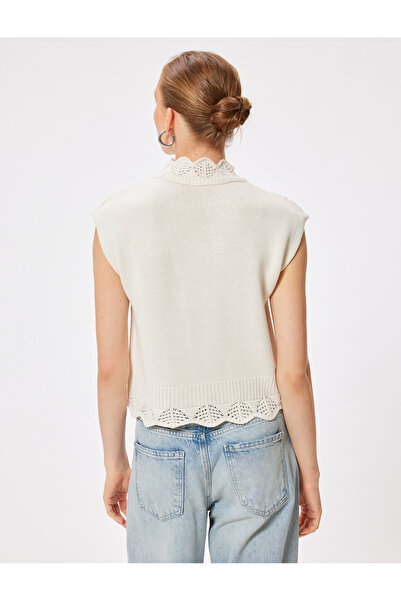 Koton Ärmellose, durchbrochene Strickpullover mit Stehkragen