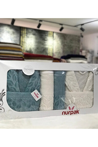 Nurpak 100% Βαμβάκι 8 τεμαχίων Hazal Σετ Μπουρνούζι Μέντα πράσινο-κρεμ