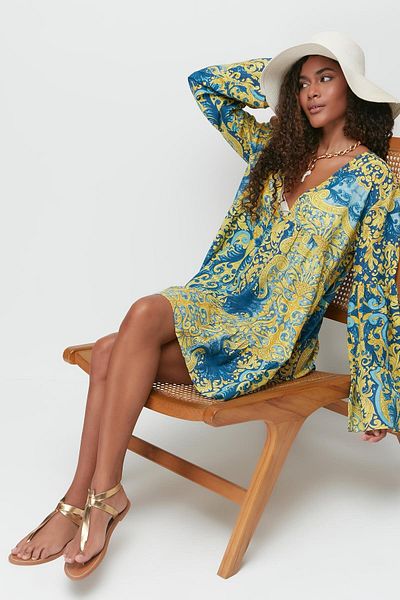 C&City Pareo Strandkleid 22329 Gelb/Türkis