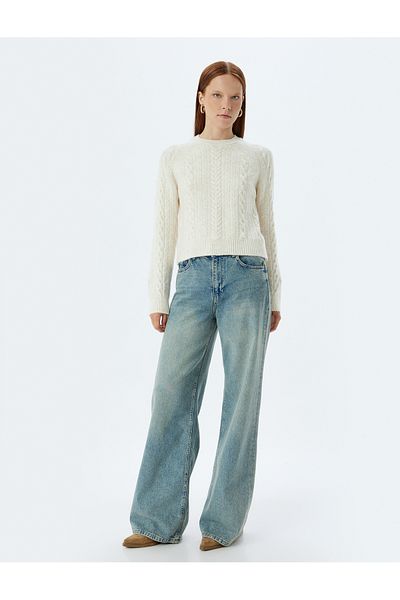 Koton Long Sleeve Crew Neck Knitted Knitwear Sweater - Hair Knitted Texture