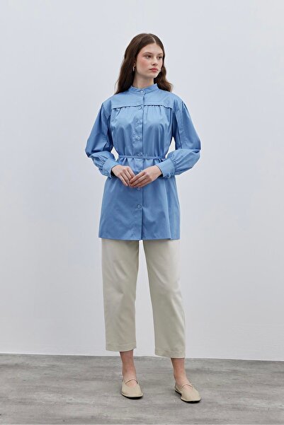 Fahhar Синя сорочка - з деталями на рукавах