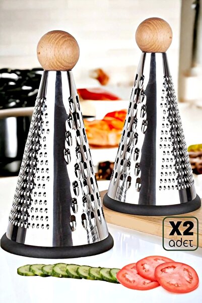 Berdina Home 2'li Büyük Boy Bambu Topuz Başlı Çelik Rende 3 Taraflı Kaymaz Ta...