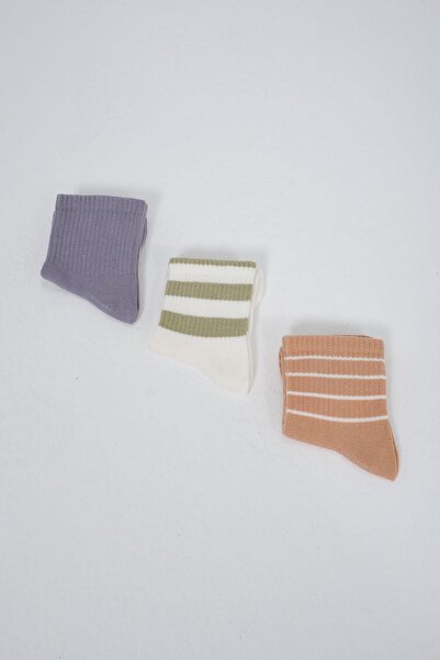 C&City Striped Short 3-Piece Chocolate Socks Set