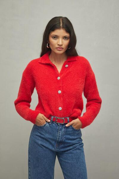 Fahhar Red Soft Crop Cardigan