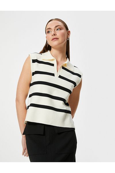 Koton Polo Neck Striped Sleeveless Knitwear Sweater