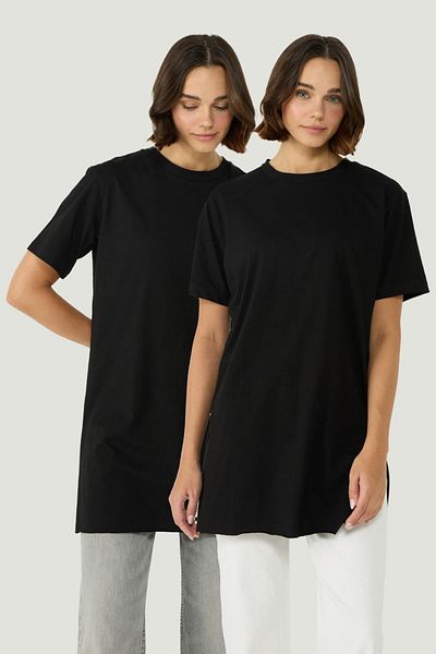 C&City Μαύρο μακρύ μπλουζάκι με μισό μανίκι Crew Neck 2 Pack - 963