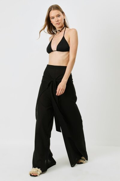 C&City Schwarze Pareo-Damenhose 9078 – Taillengürtel-Detail