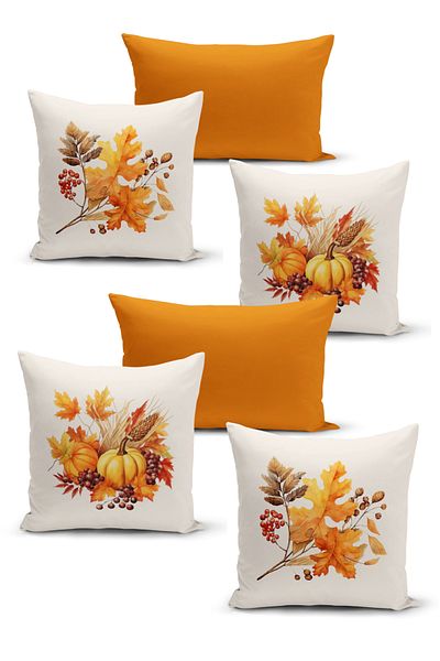 Bertille Home Autumn Series - Double Sided Digital Printed 6-Piece Throw Pillow Set (Halloween Autumn)