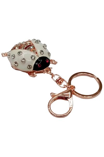 Dünyadan Hediyeler White Crystal Stone Ladybug - Keychain No.1