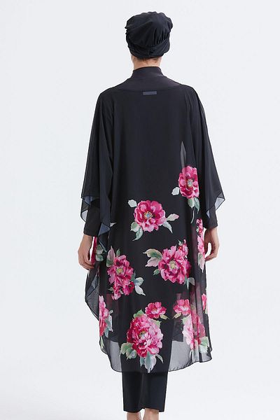 C&City Chiffon Poncho Pareo Strandkleid C14310 Schwarz