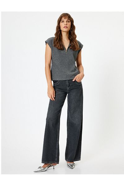 Koton Stand Collar Half Zippered Sweater