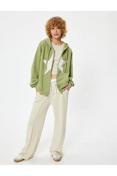 Koton Φούτερ με Star Embroidered Oversize Hooded - Pocket Detailed Hoodie