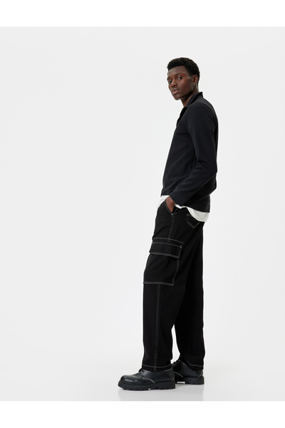 Koton Polo Neck Sweatshirt Half Zipper Basic Long Sleeve Cotton Blended