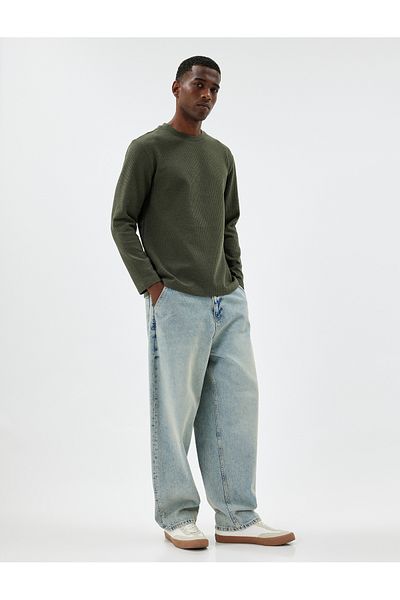 Koton Crew Neck - Textured Cotton Blend Sweater