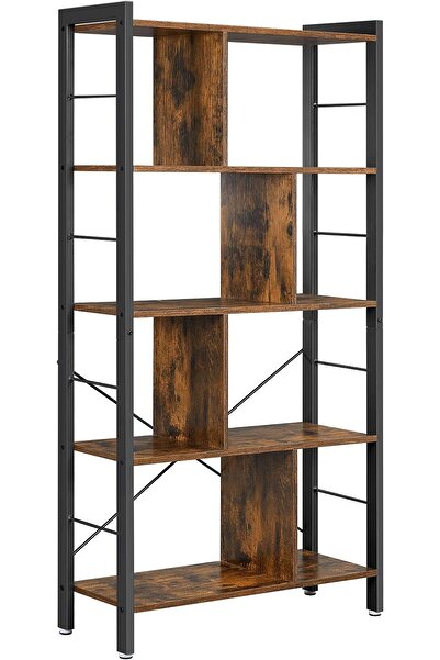Genel Markalar Kitaplık, 4 Seviyeli Ofis Raf, Metal Çerçeve, Vintage Kahveren...