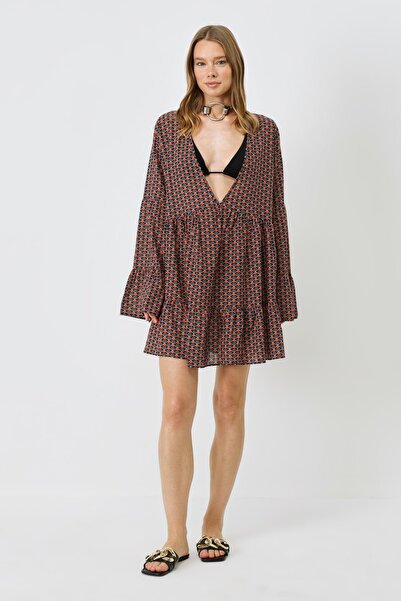 C&City Μαύρο/Κρεμ φόρεμα παραλίας Pareo - 22329