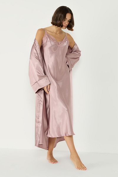 C&City Langes Satin-Nachthemd 007 – Spitzendetail, Nerz