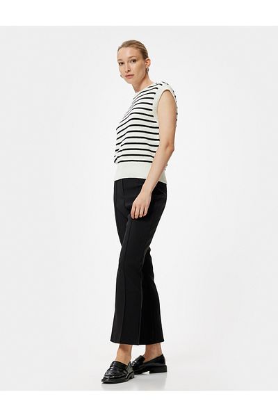 Koton Ribbed Detailed Short Spanish Leg Slim Fit Trousers