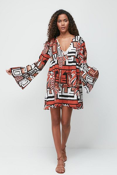 C&City Pareo Strandkleid 22329 Braun/Weiß